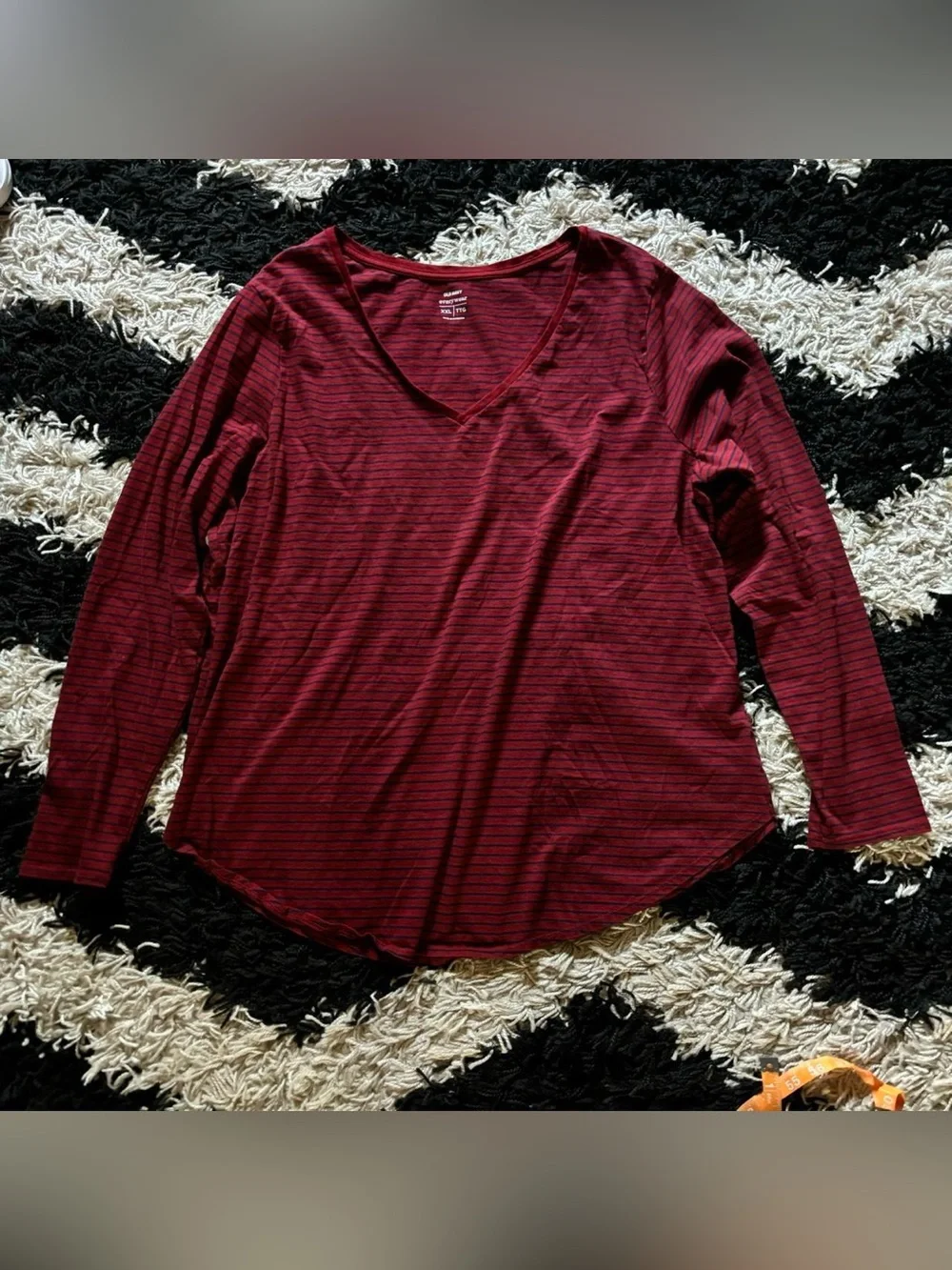 Old Navy Everywear Red Navy Blue Striped V-Neck Long Sleeve Shirt Women’s XXL
